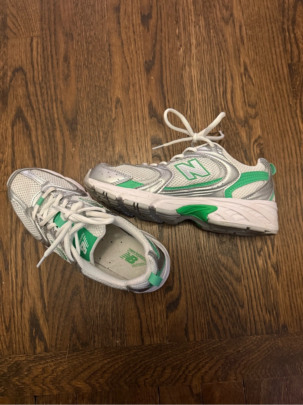 New Balance White and Green Athletic Shoes